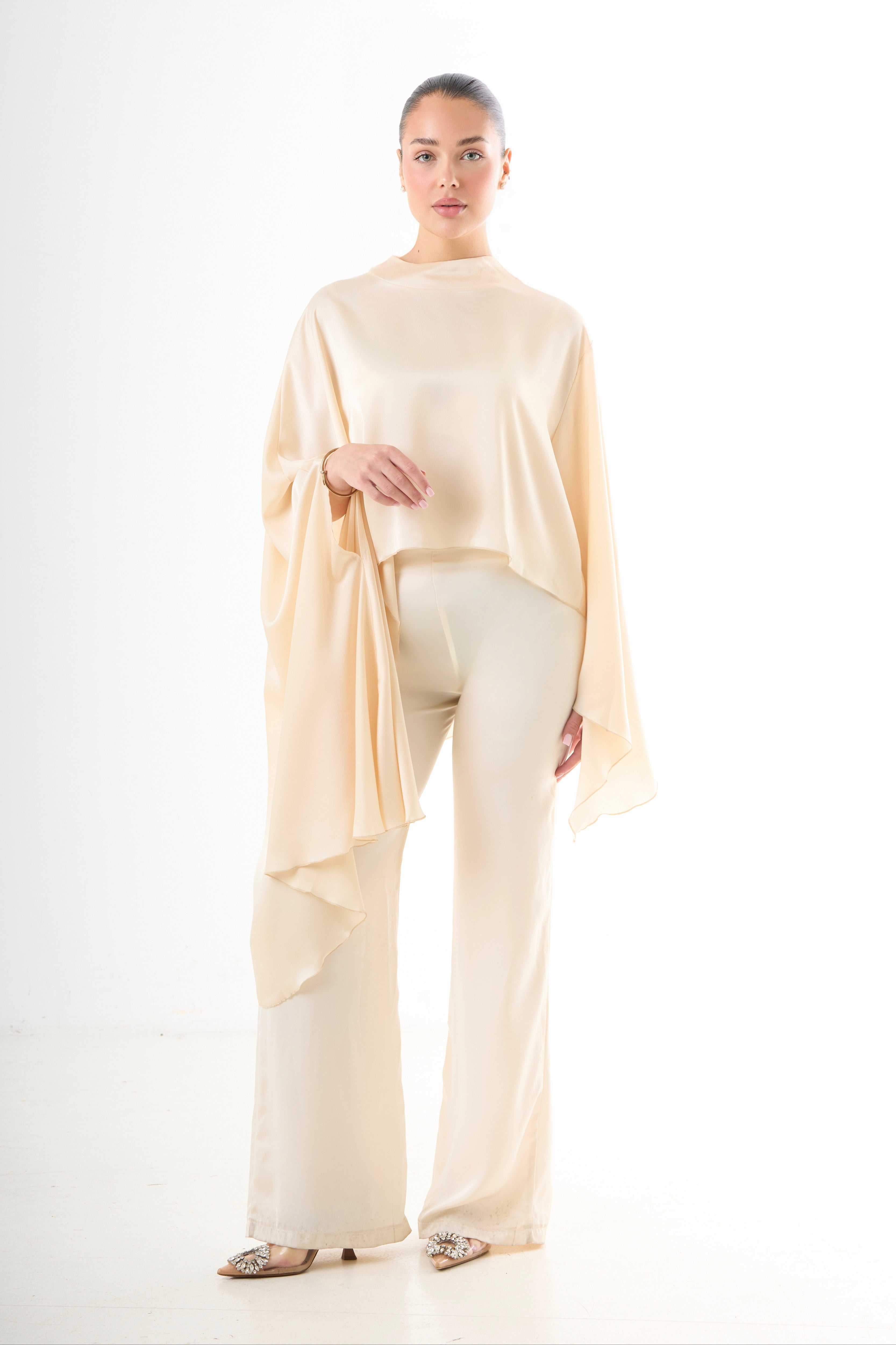 Asymmetric Drape Top - Beige