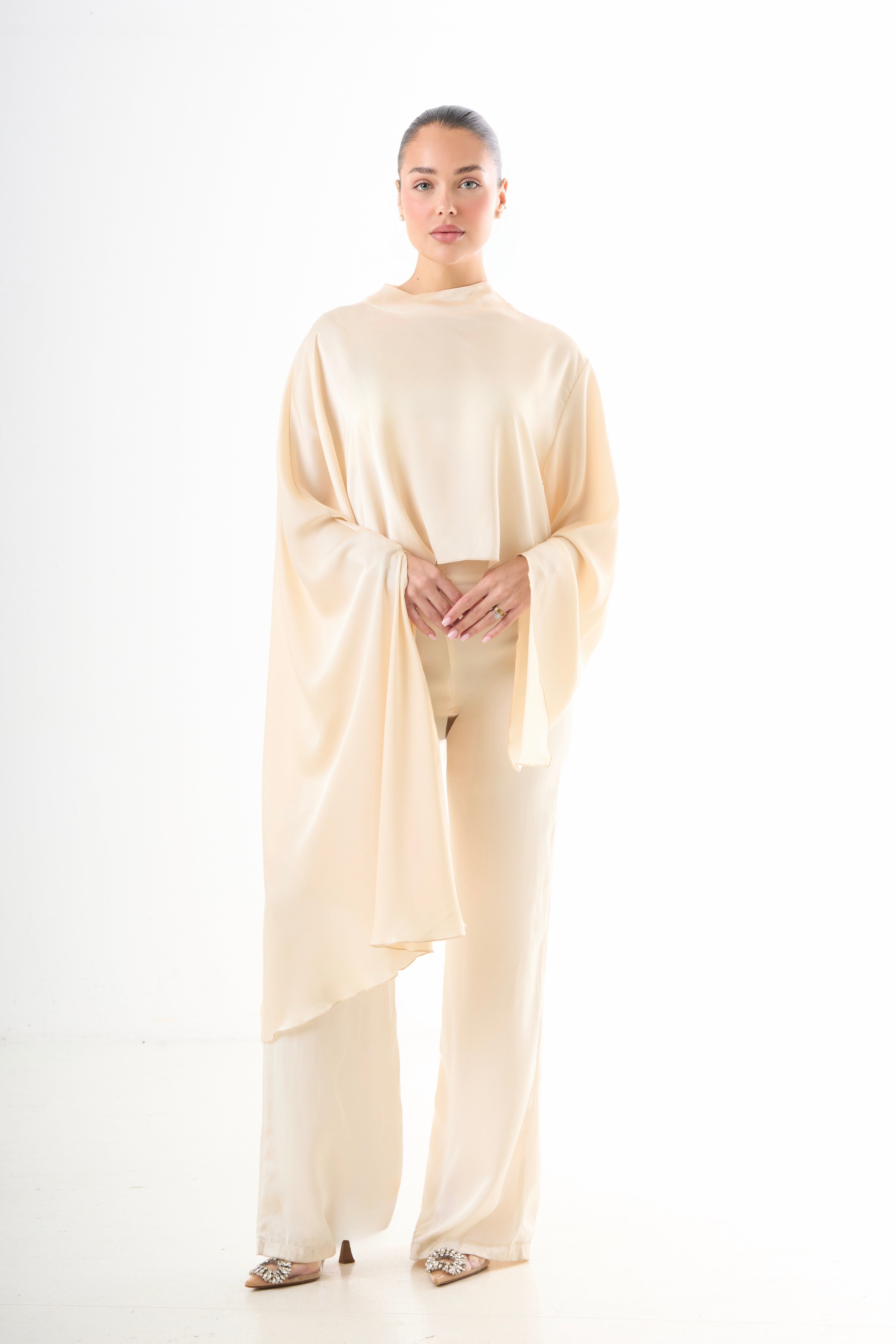 Asymmetric Drape Top - Beige