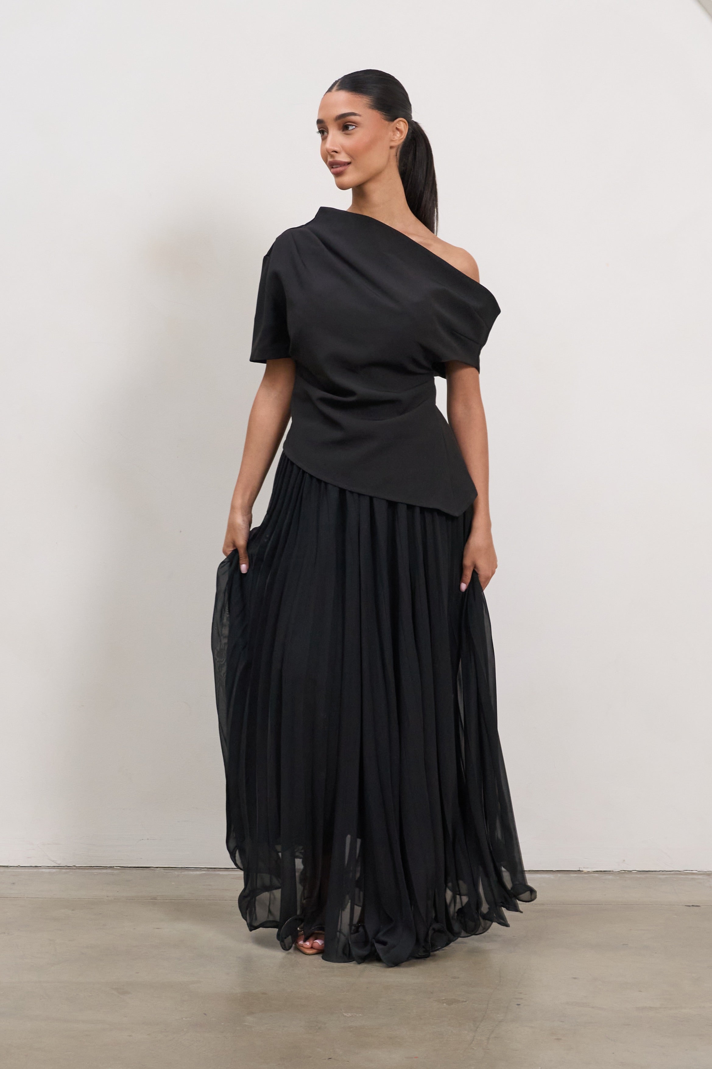 Asymmetrical Draped Top – Black