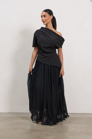 Asymmetrical Draped Top – Black