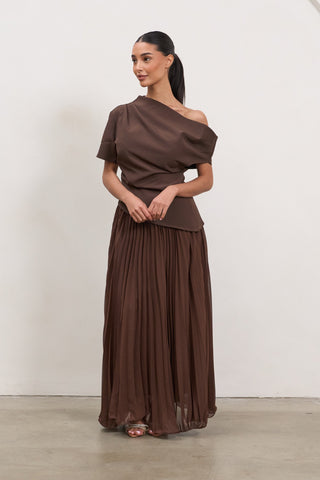 Asymmetrical Draped Top – Brown