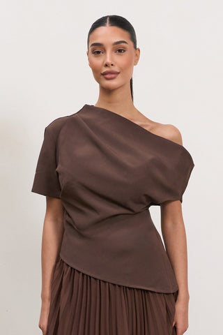 Asymmetrical Draped Top – Brown