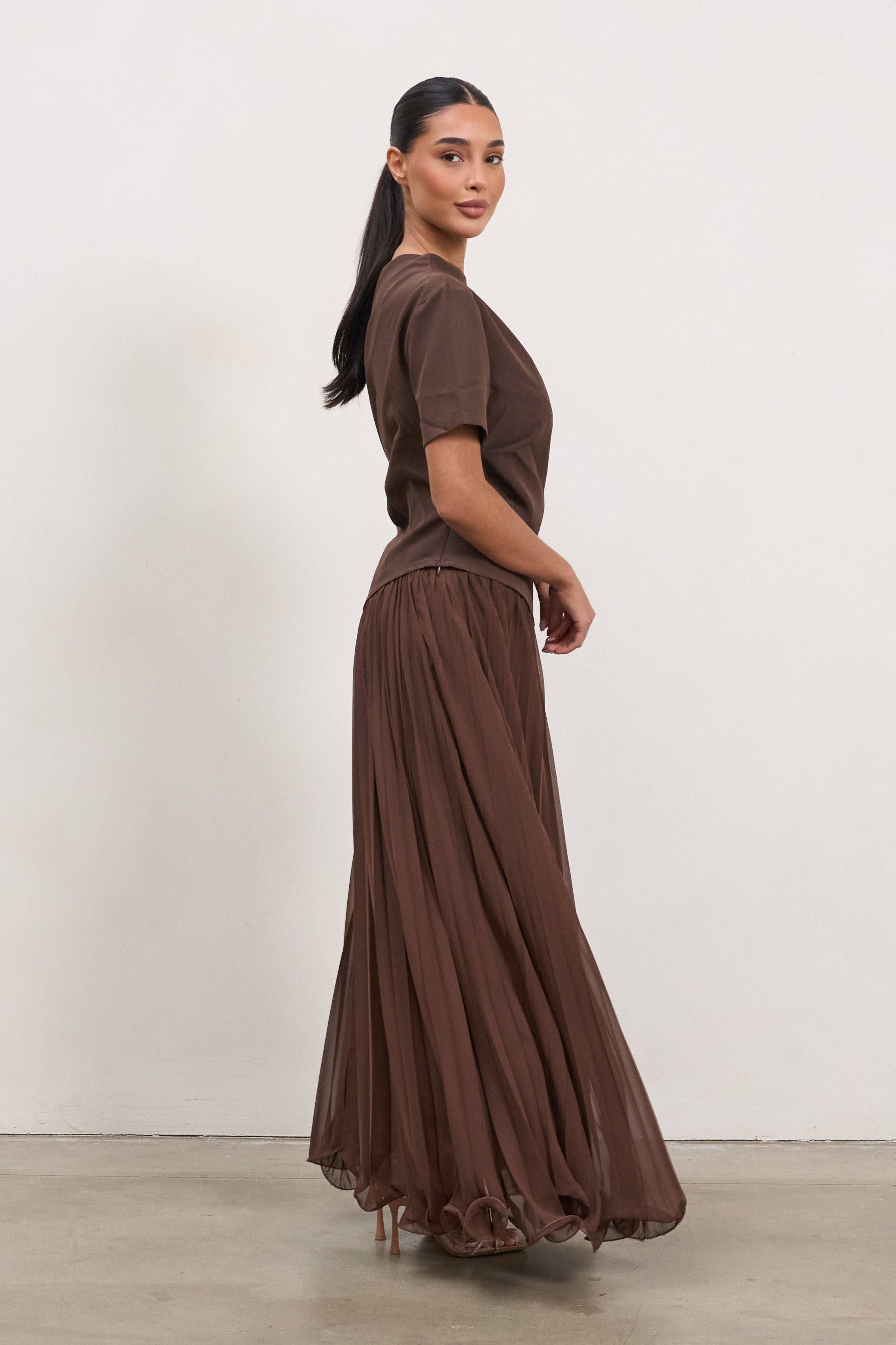 Asymmetrical Draped Top – Brown