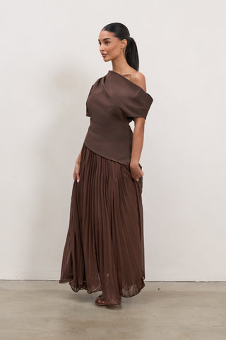 Asymmetrical Draped Top – Brown