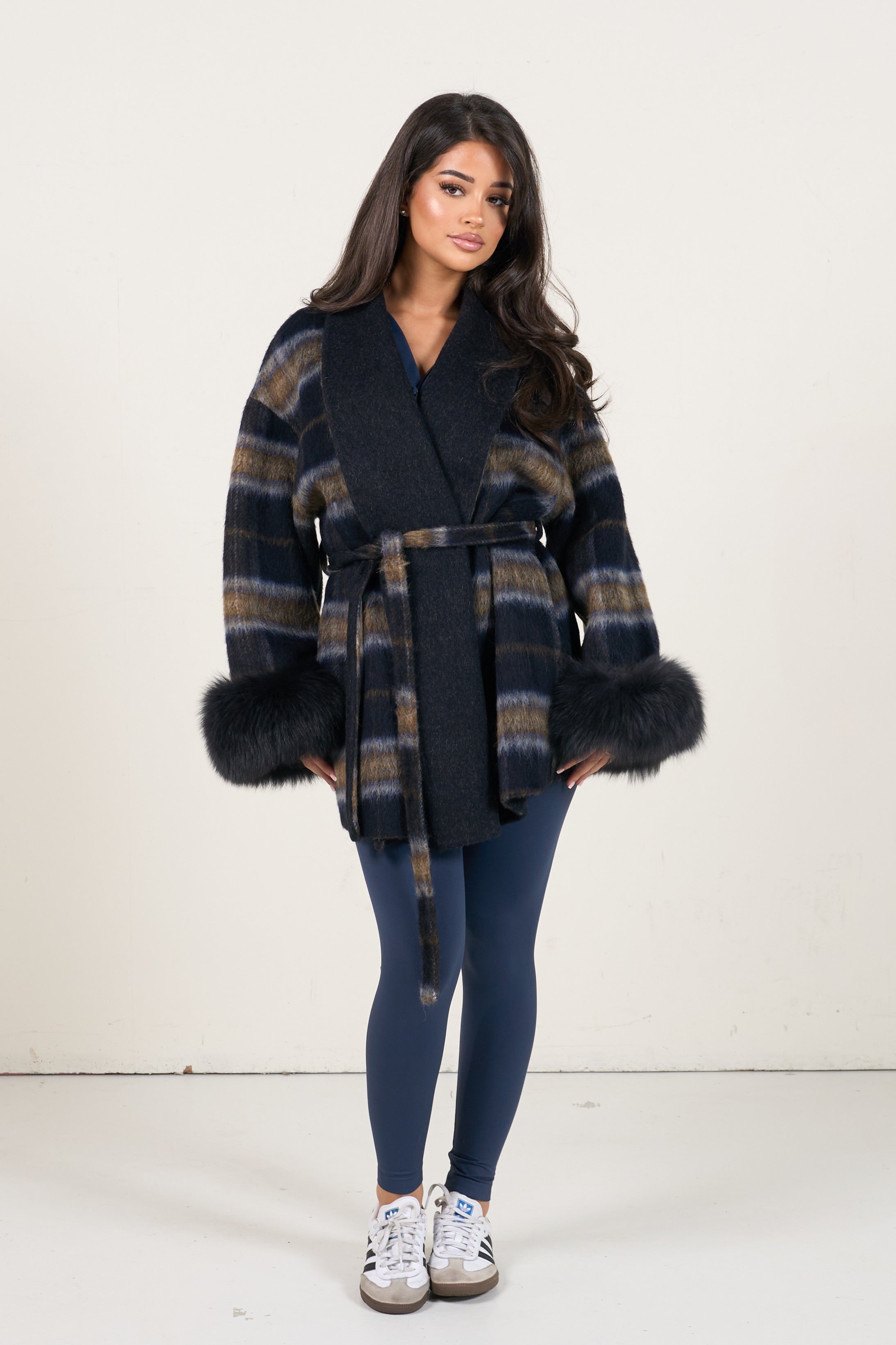 Autumn Muse Wrap Coat - Navy