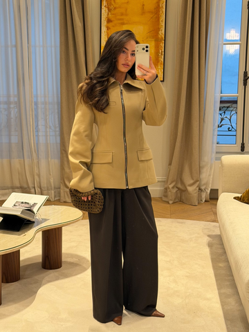 Zip-Up Blazer Jacket - Beige
