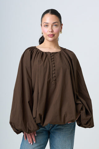 Blouse With Balloonsleeves - Brown
