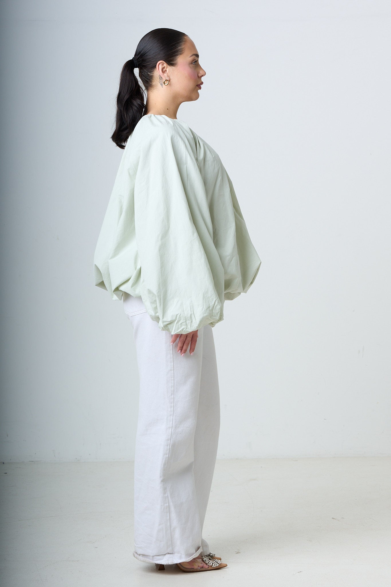 Blouse With Balloonsleeves - Emerald Green