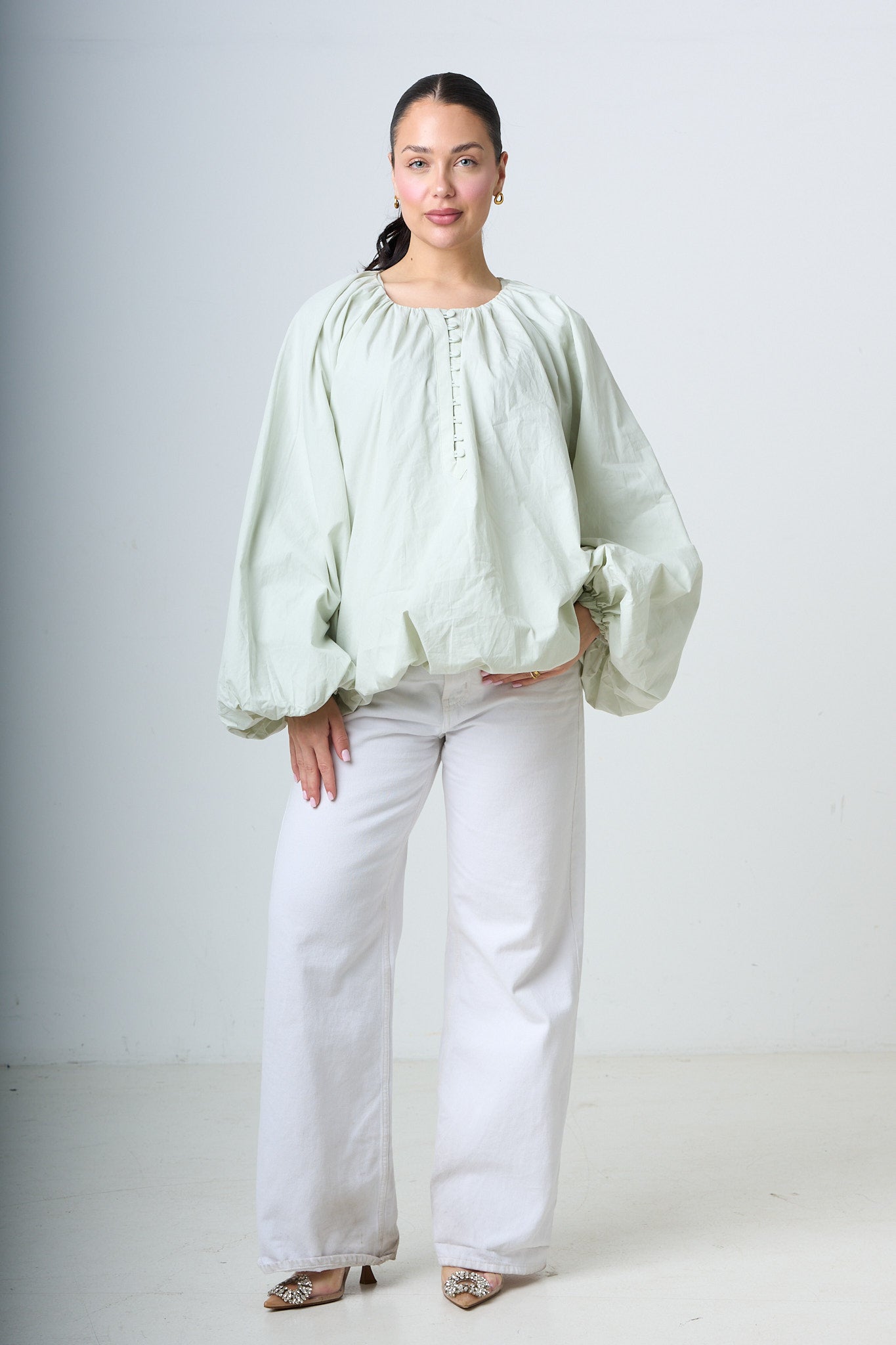 Blouse With Balloonsleeves - Emerald Green