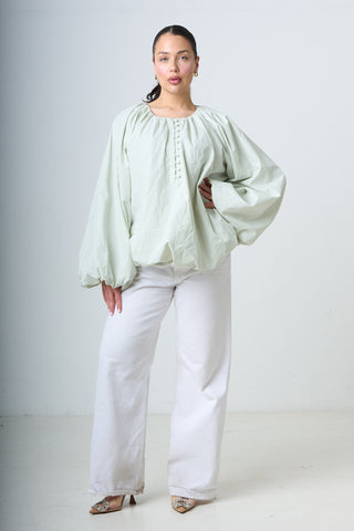 Blouse With Balloonsleeves - Emerald Green