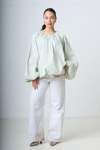 Blouse With Balloonsleeves - Emerald Green