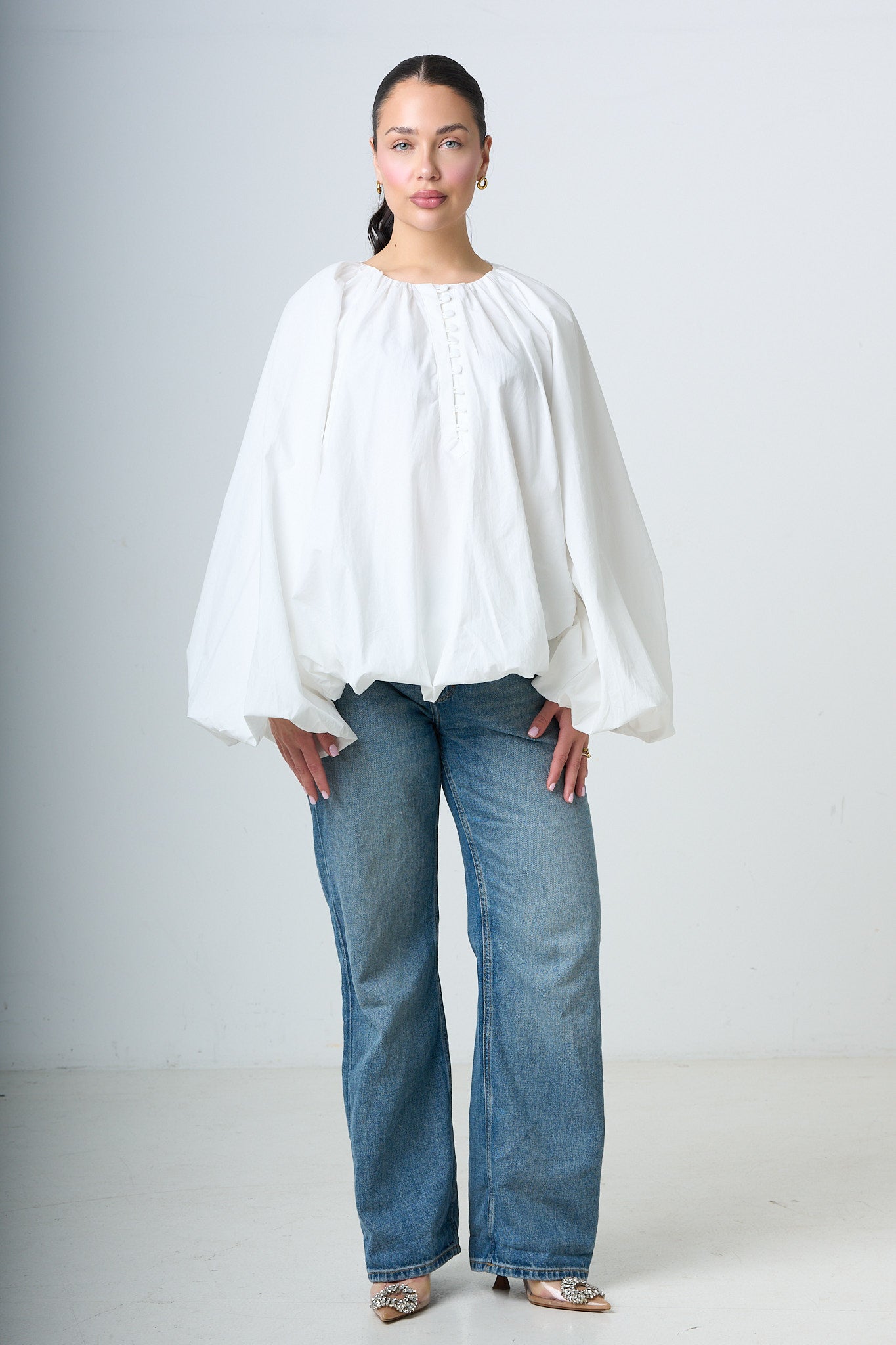 Blouse With Balloonsleeves - White