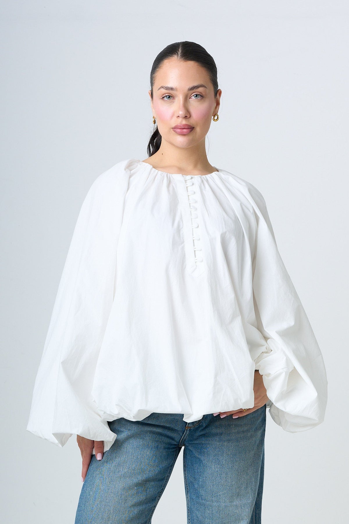 Blouse With Balloonsleeves - White