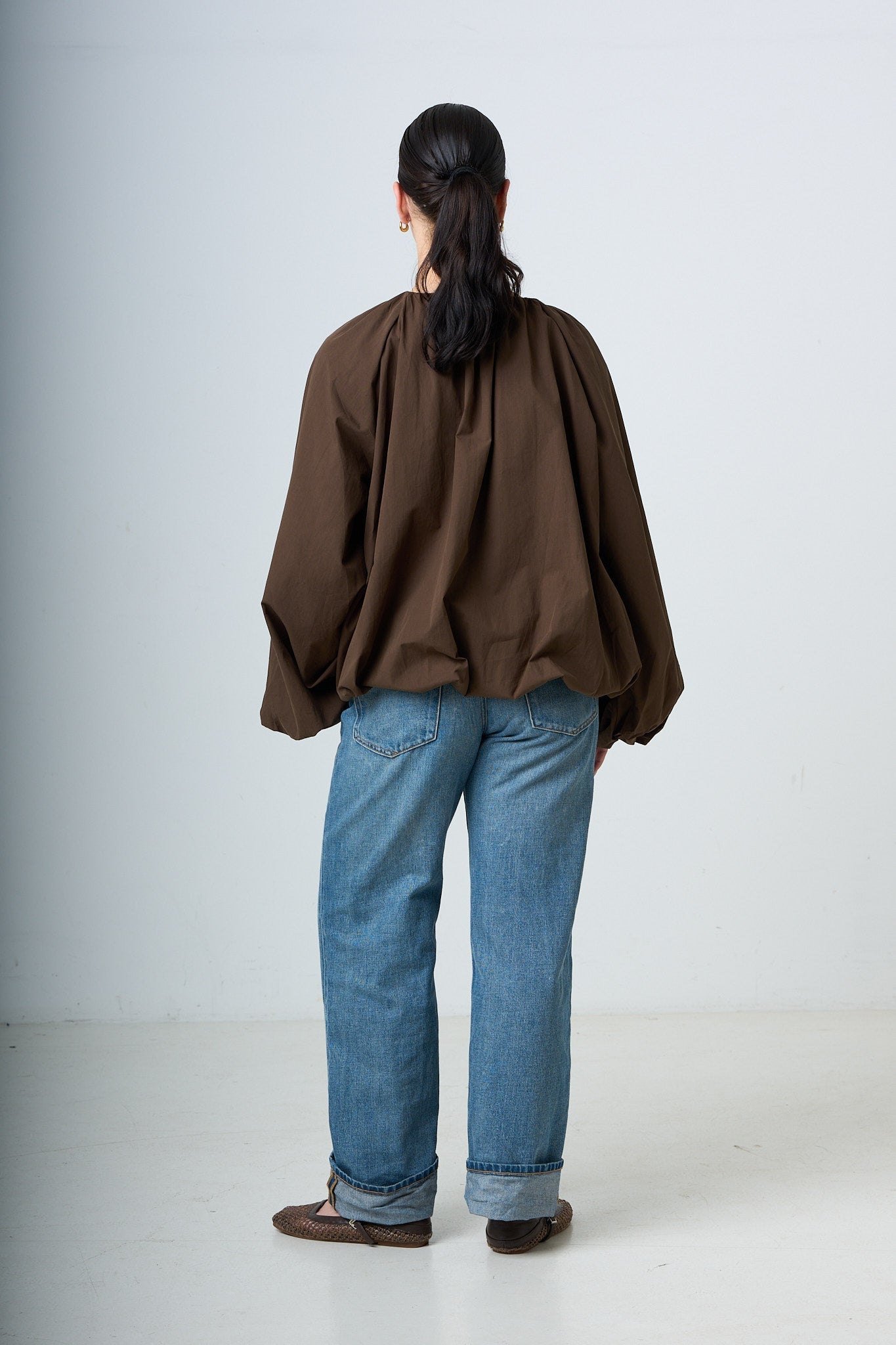 Blouse With Balloonsleeves - Brown
