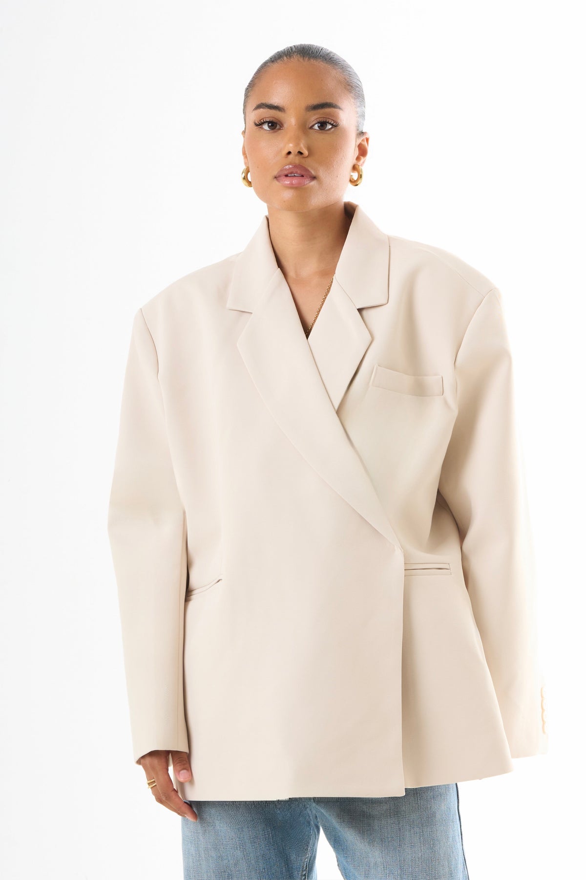 Boxy Oversized Blazer - Beige