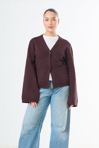 Buttoned Knit Cardigan - Burgundy
