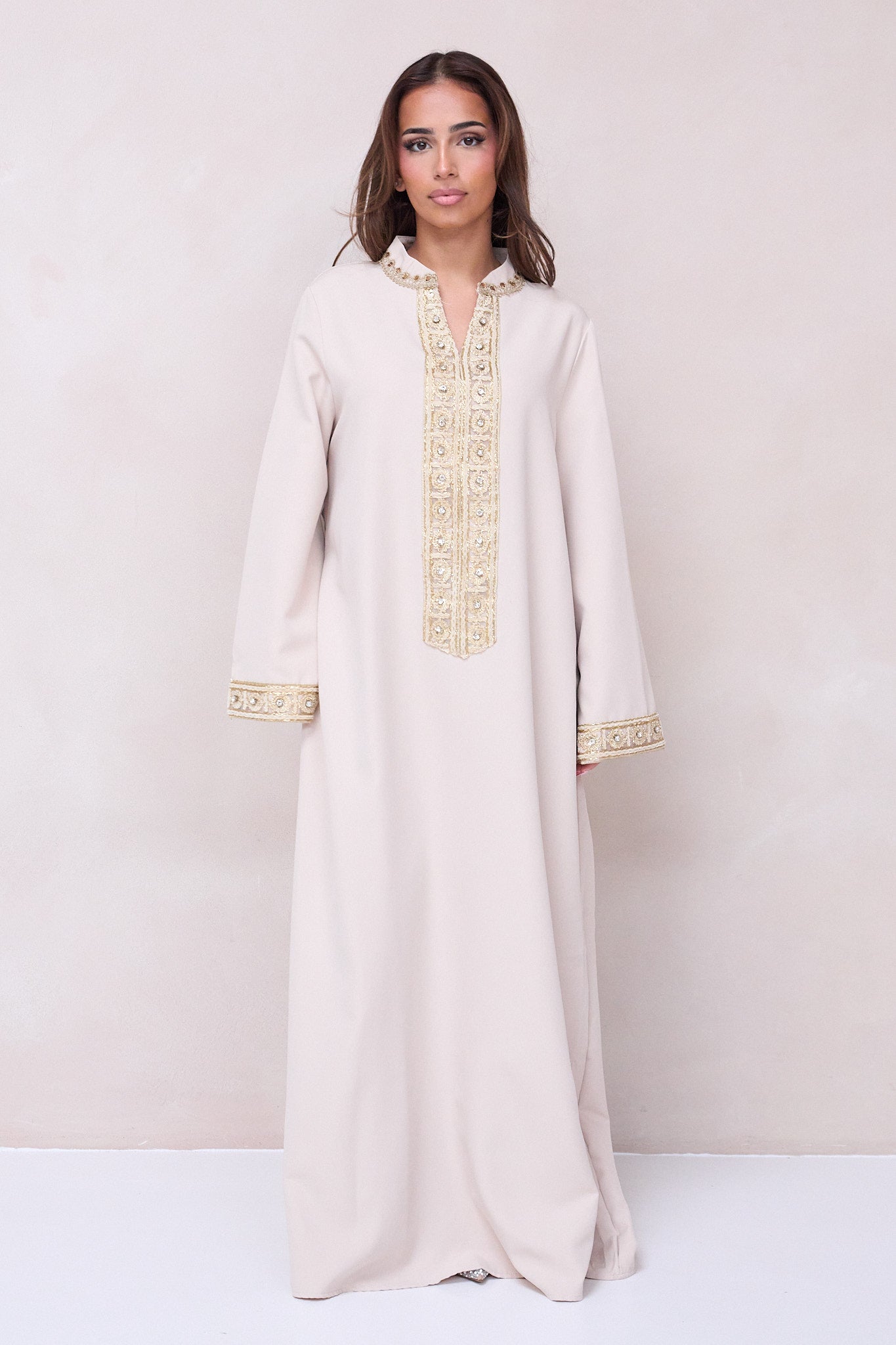 Classic Embroidered Abaya - Beige