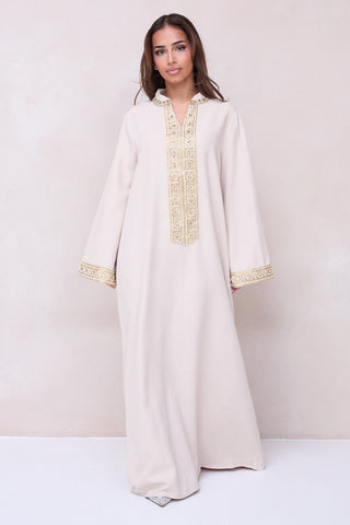 Classic Embroidered Abaya - Beige