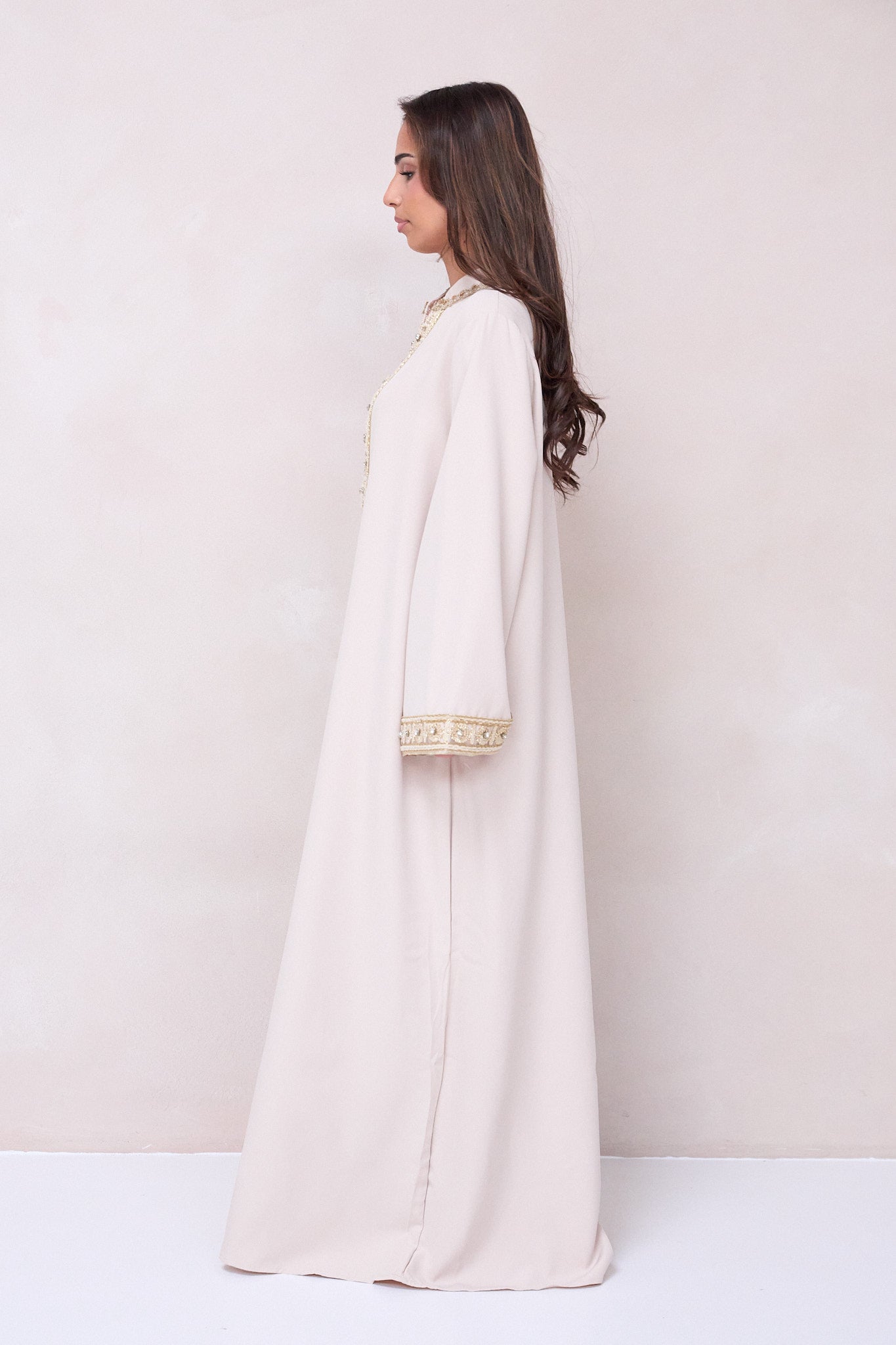 Classic Embroidered Abaya - Beige