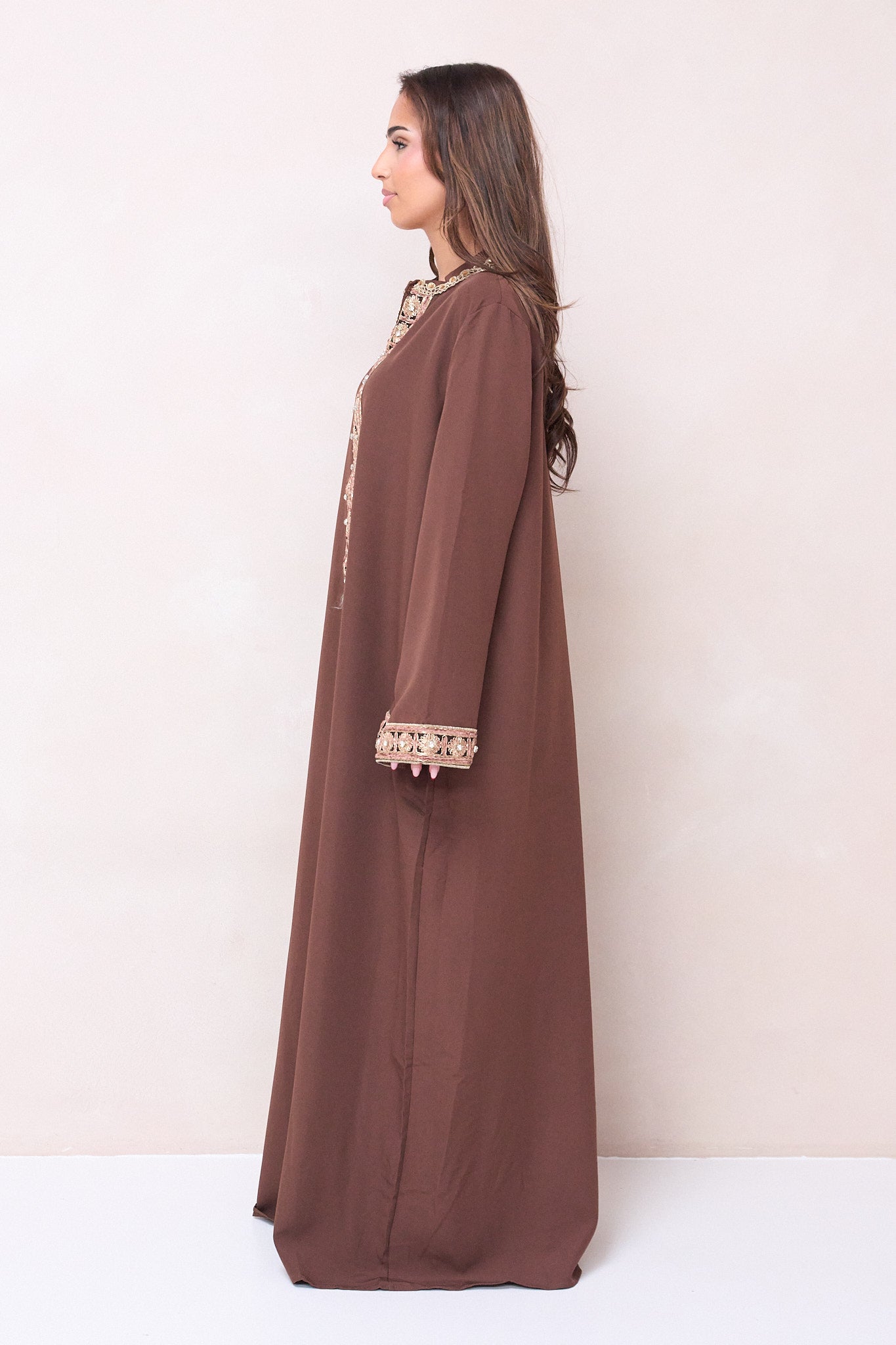 Classic Embroidered Abaya - Brown
