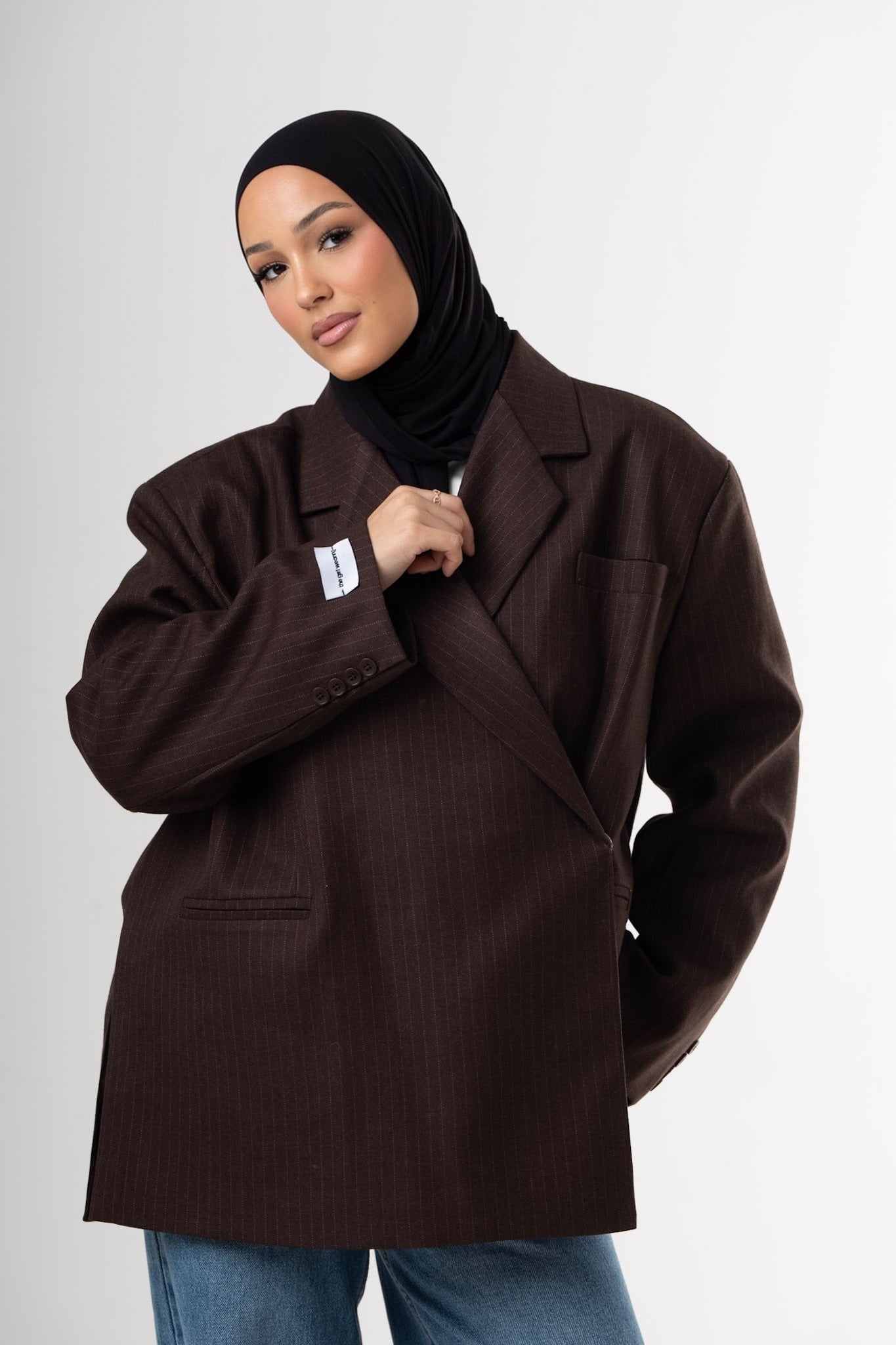 Dad Oversized Striped-Blazer - Brown