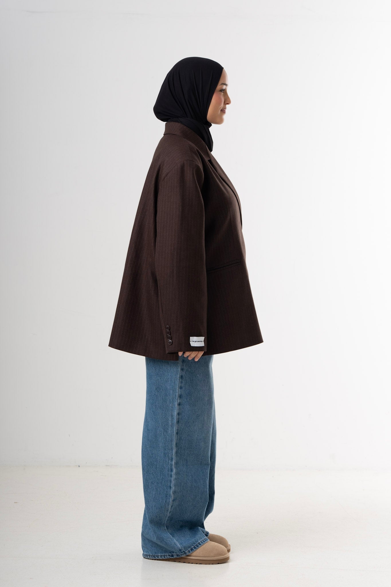 Dad Oversized Striped-Blazer - Brown