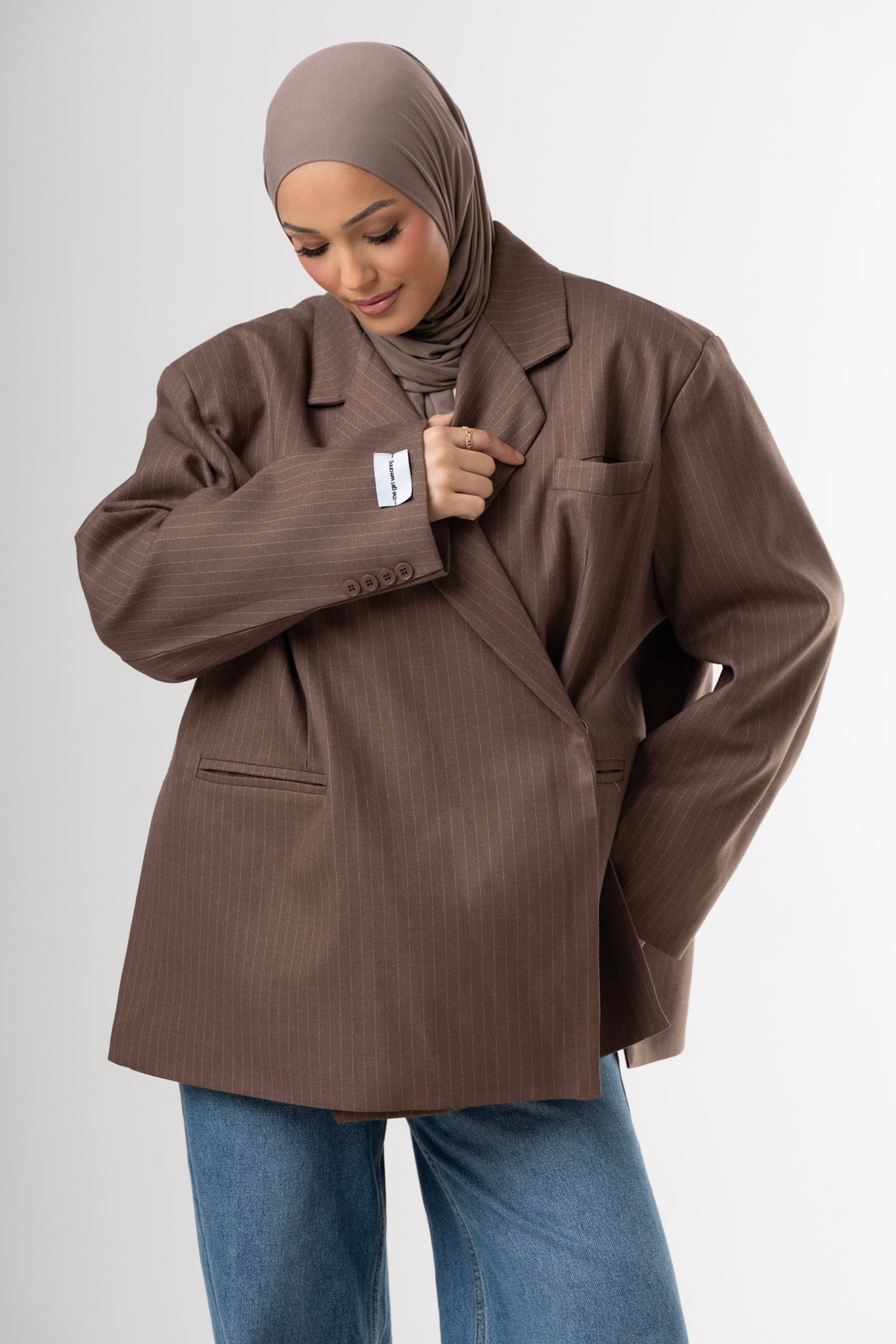 Dad Oversized Striped-Blazer - Taupe