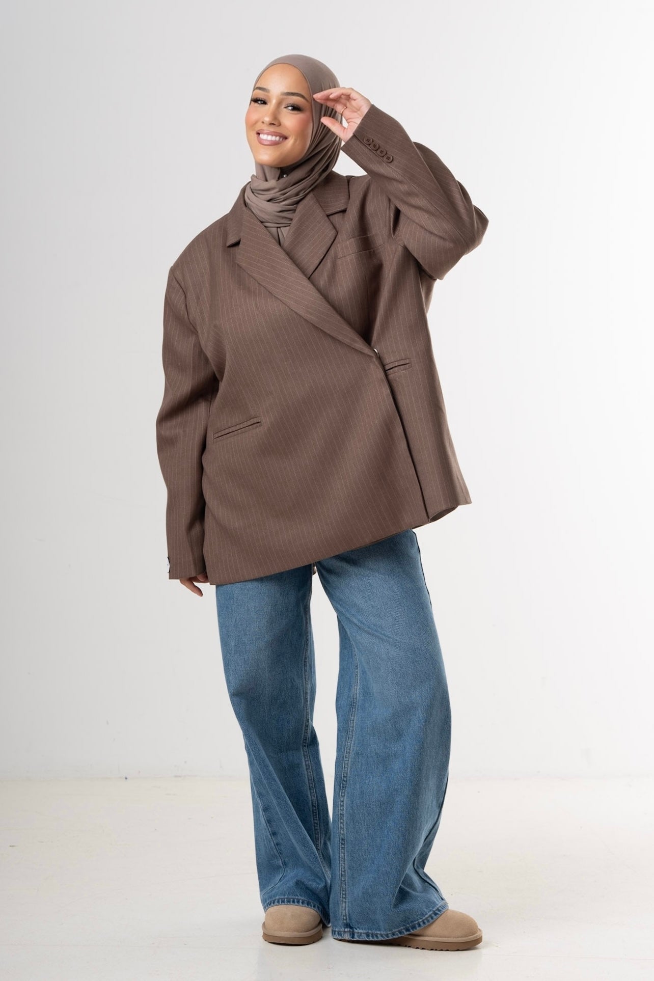 Dad Oversized Striped-Blazer - Taupe