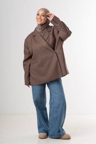 Dad Oversized Striped-Blazer - Taupe