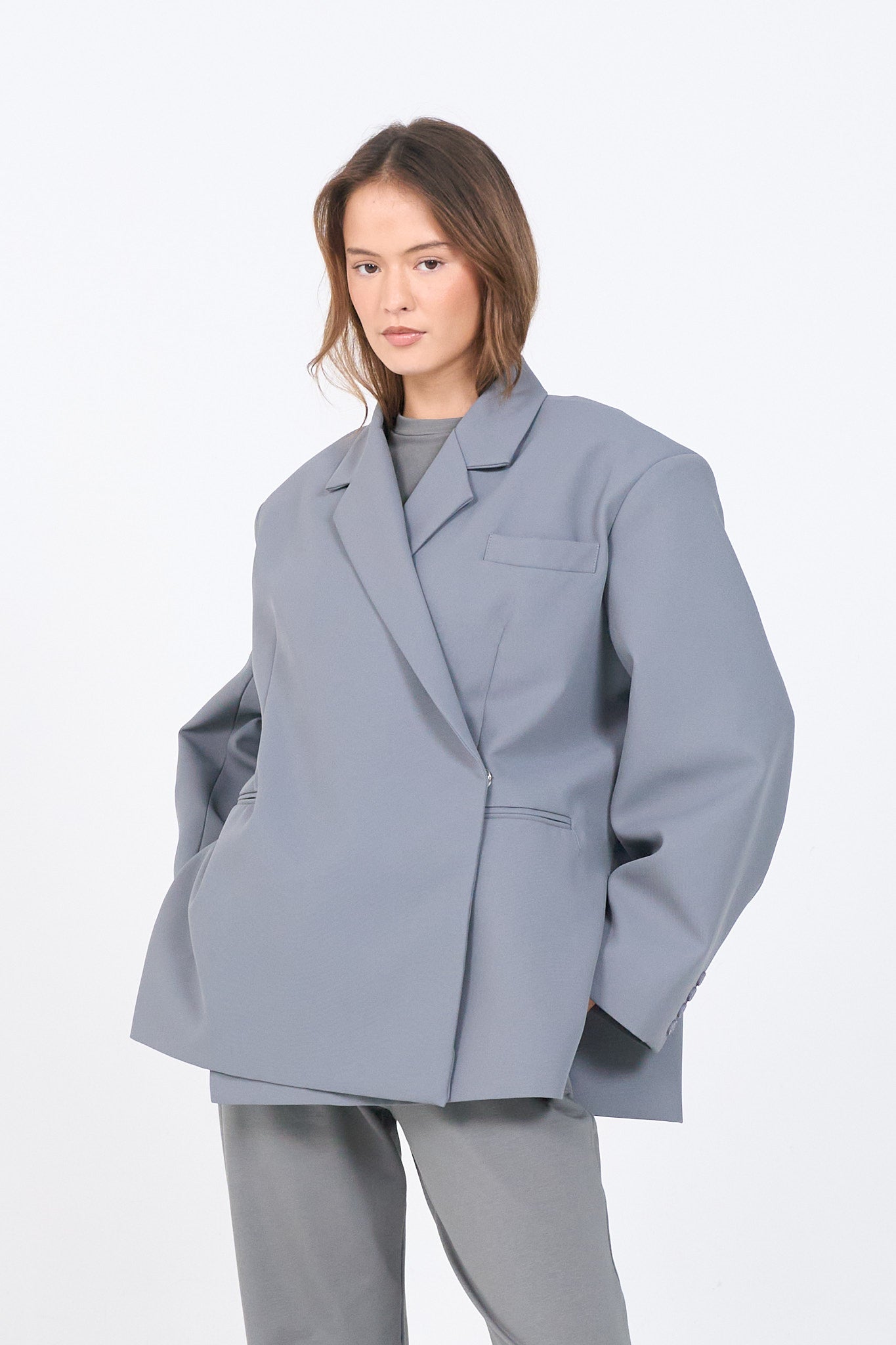 Boxy Oversized Blazer - Grey