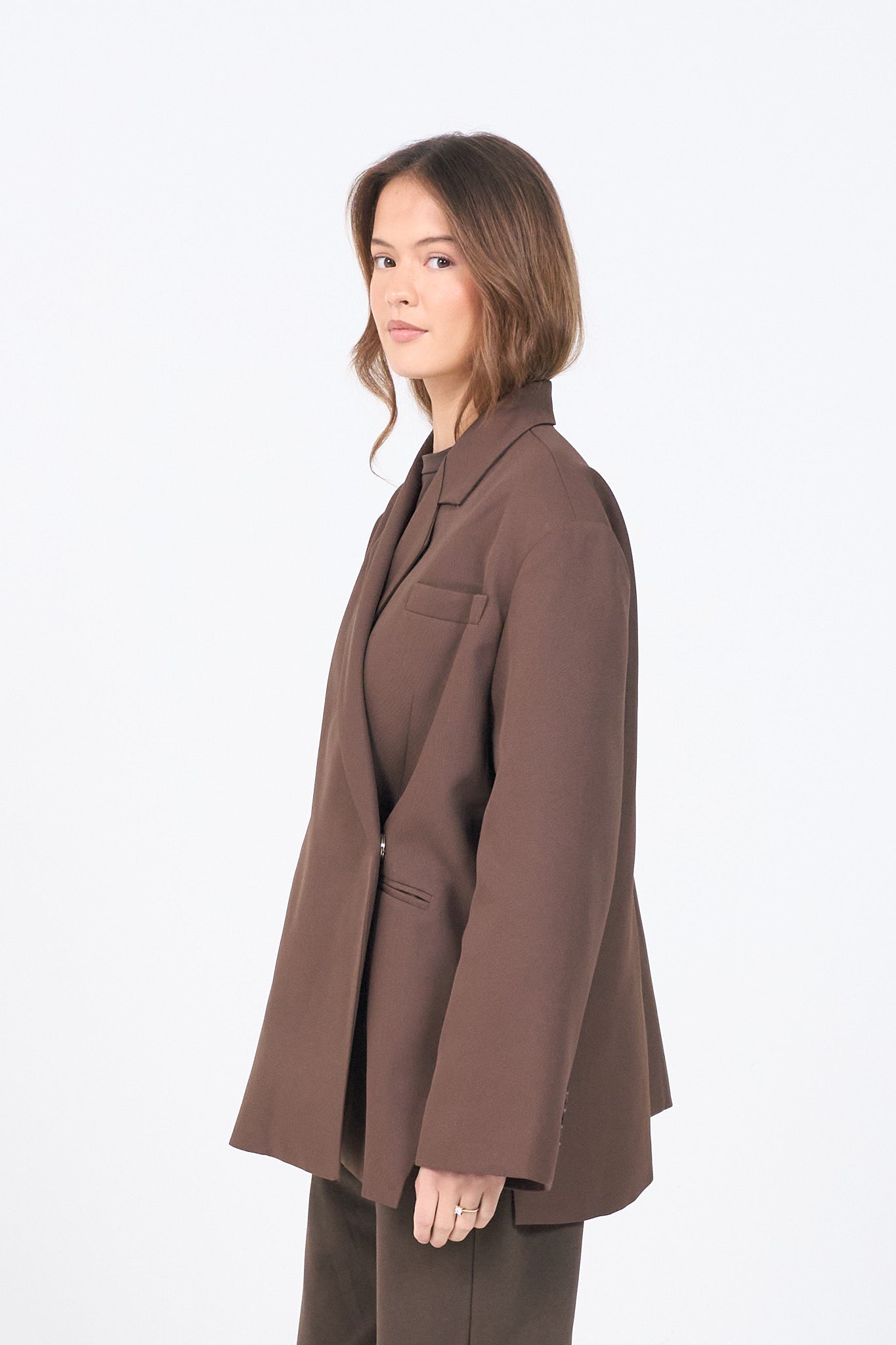 Boxy Oversized Blazer - Brown