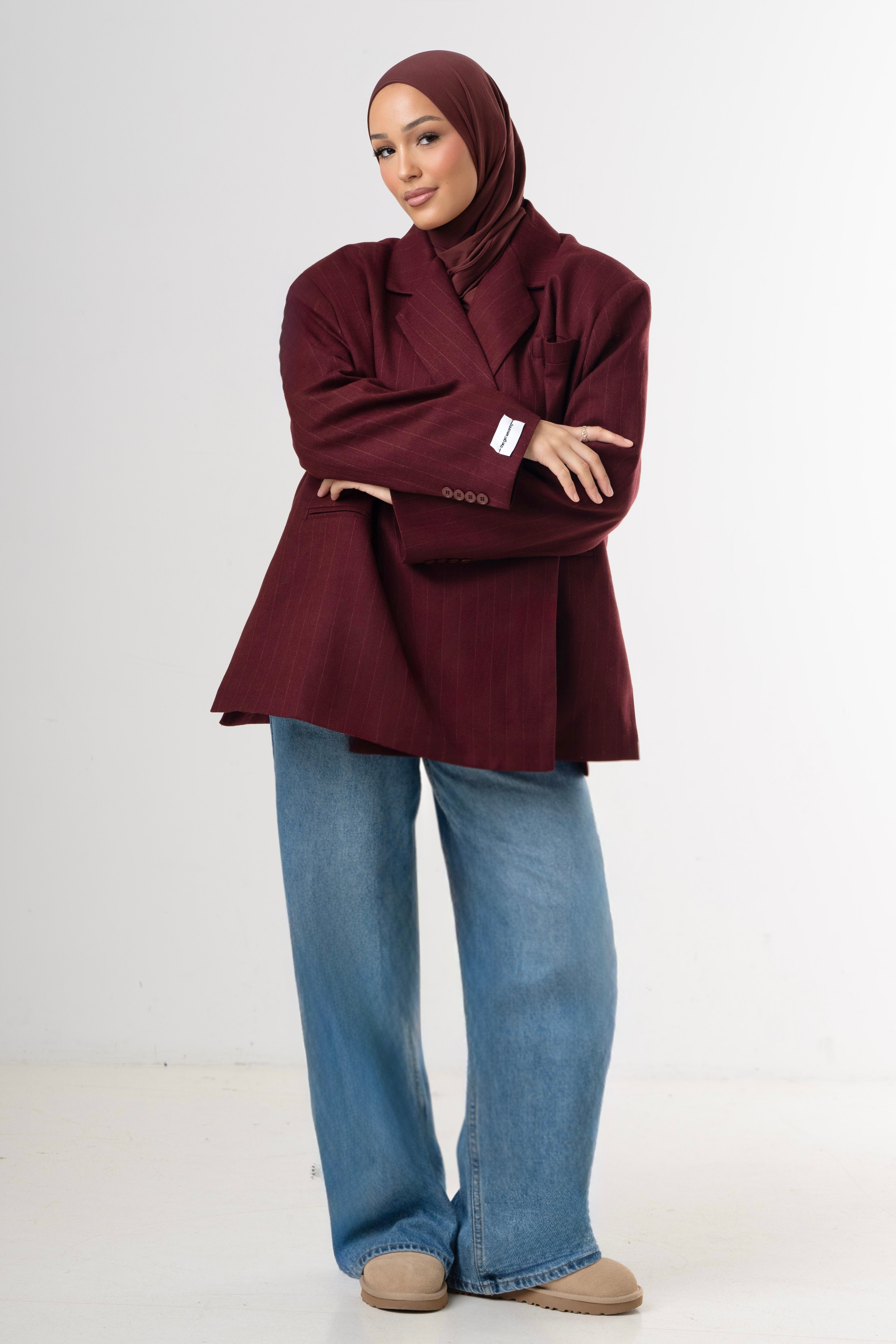 Dad Oversized Striped-Blazer - Bordeaux