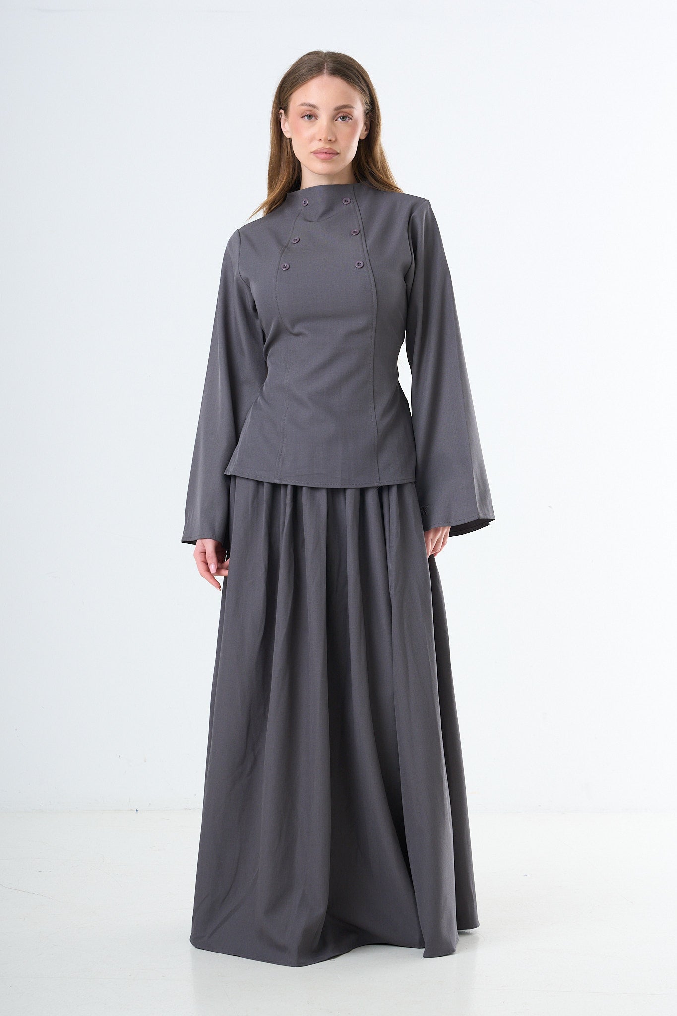 Double Button Two-Piece Set - Grey