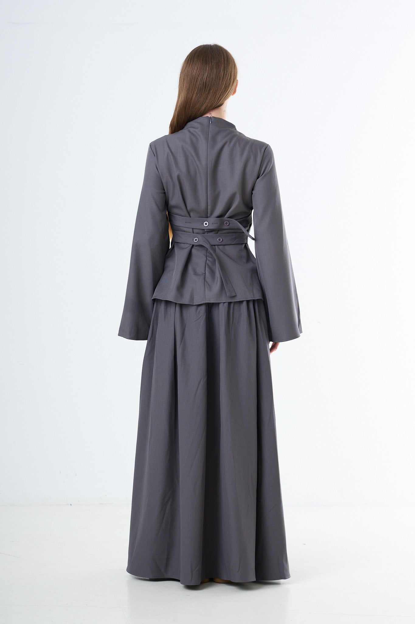Double Button Two-Piece Set - Grey