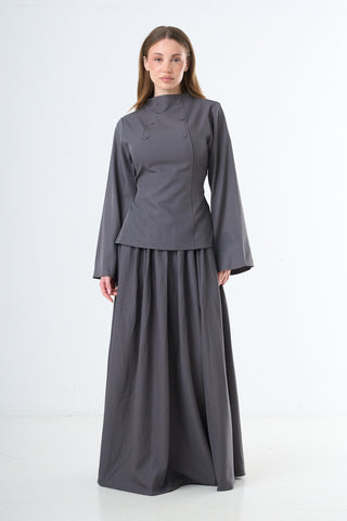 Double Button Two-Piece Set - Grey