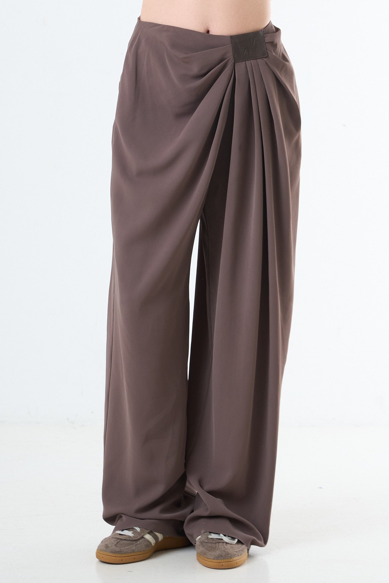 Draped Wide-Leg Trousers - Taupe