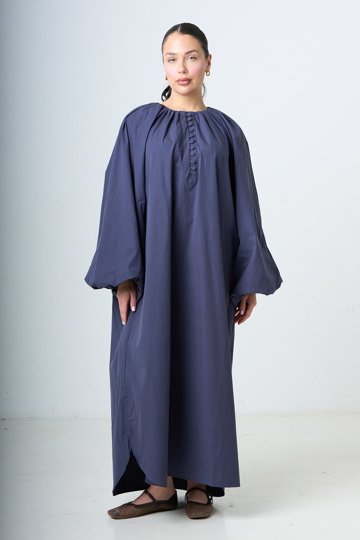 Dress With Balloonsleeves - Blue
