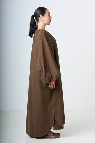 Dress With Balloonsleeves - Brown