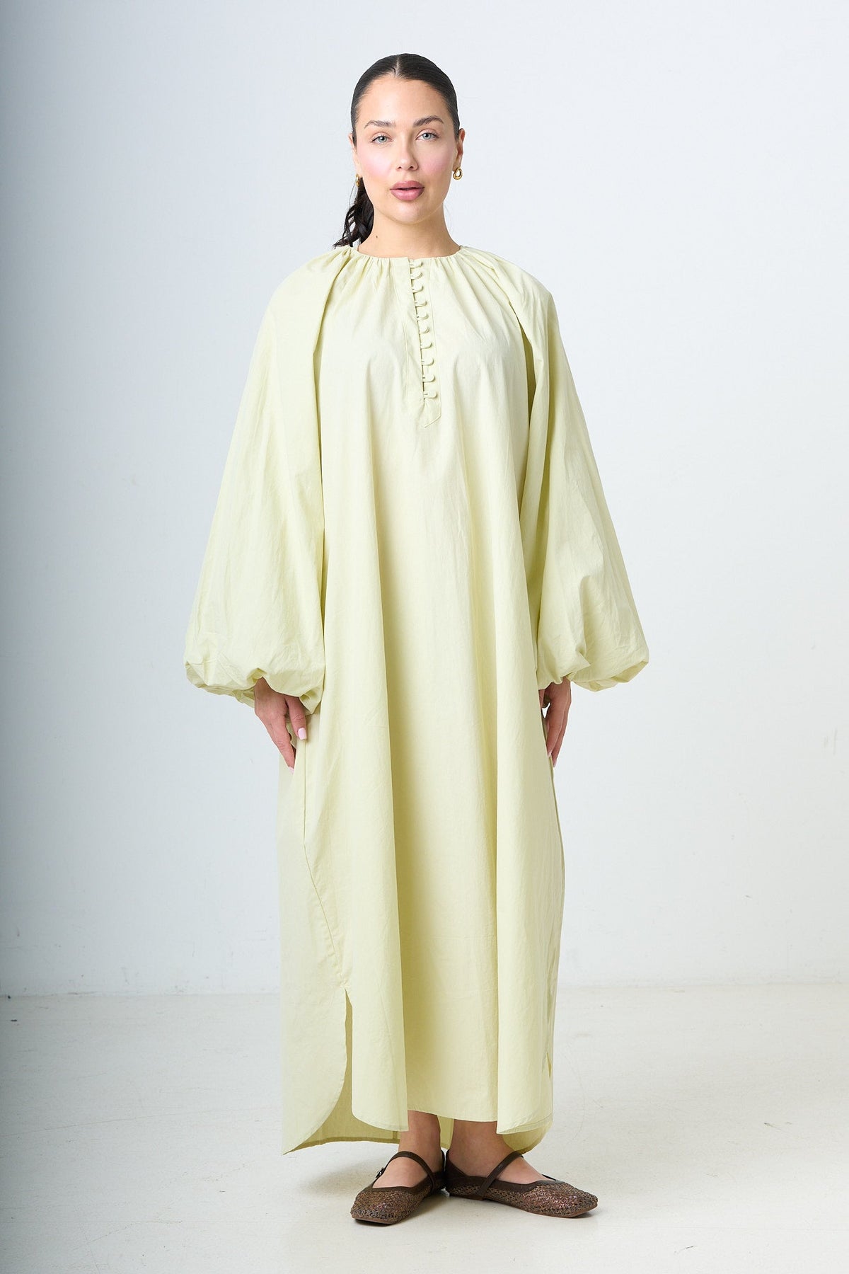 Dress With Balloonsleeves - Light Green