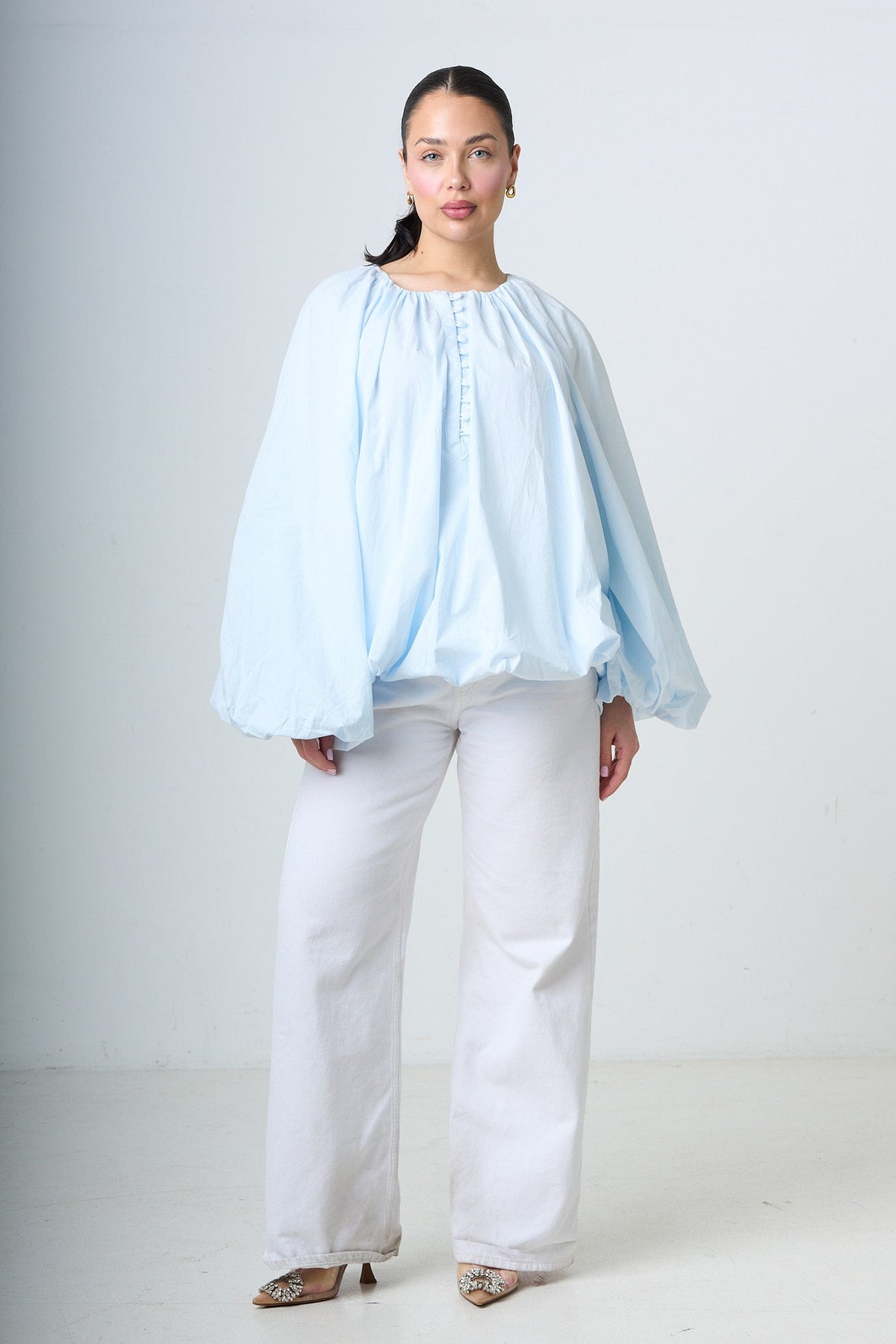 Blouse With Balloonsleeves - Light Blue