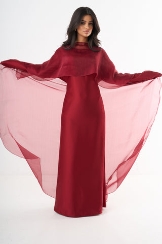 Elegant Cape Dress - Red