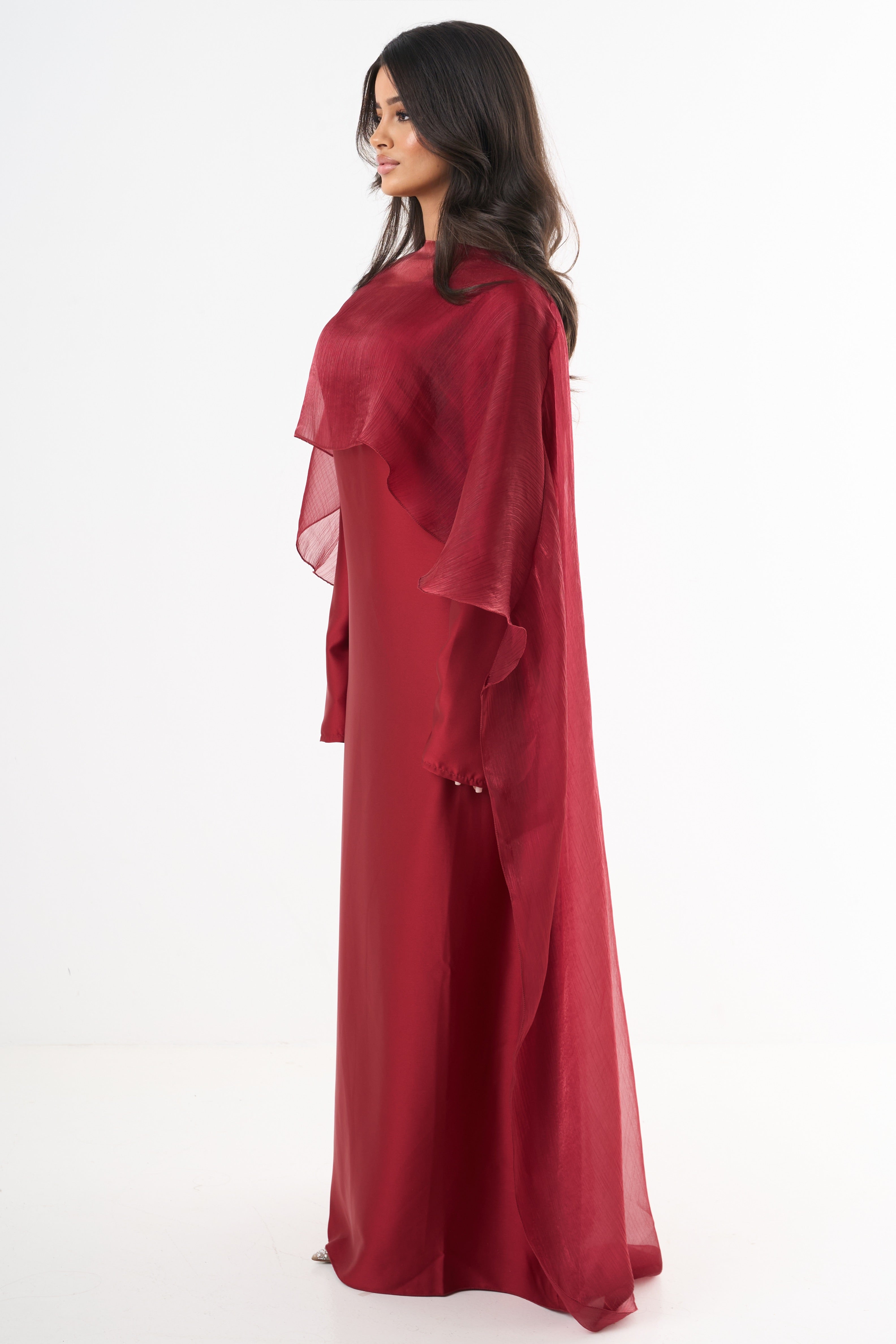 Elegant Cape Dress - Red