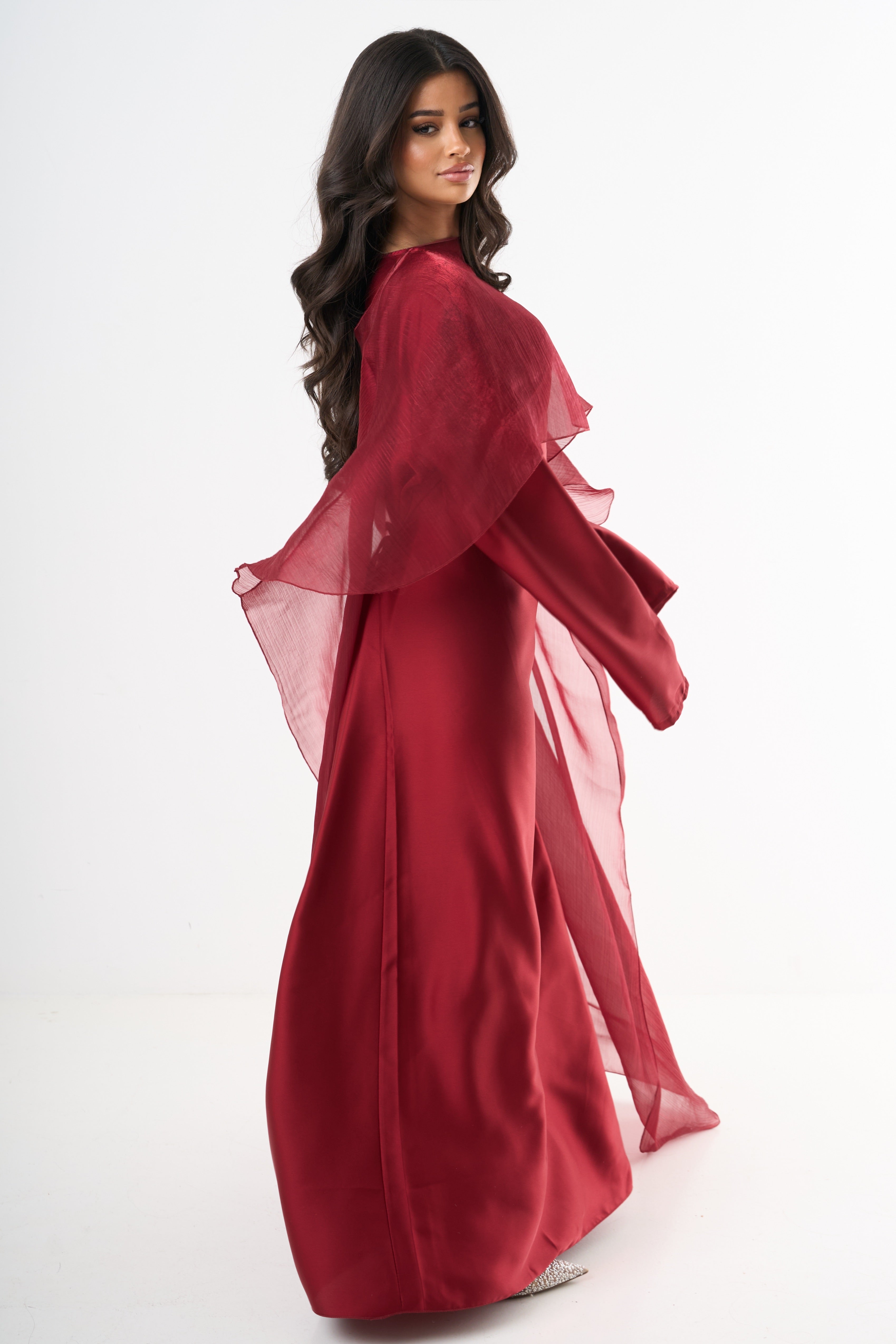 Elegant Cape Dress - Red