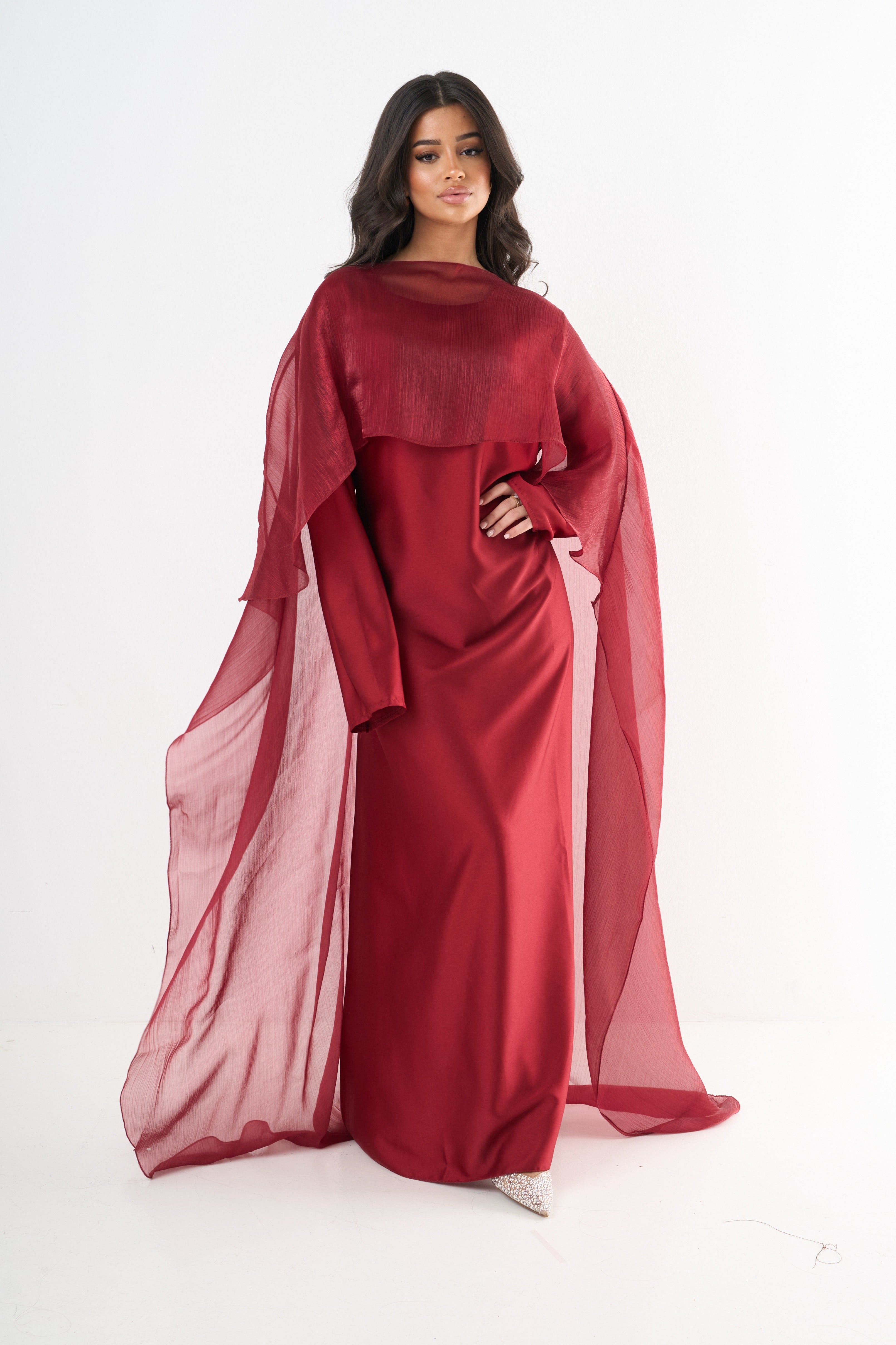 Elegant Cape Dress - Red