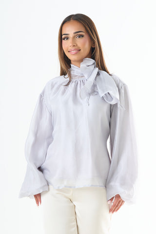 Glossy tie-back blouse - Blue