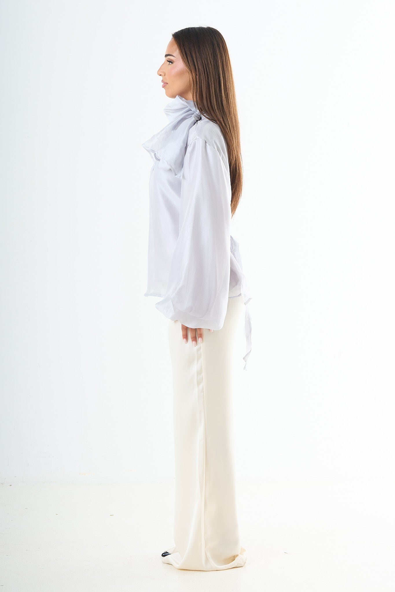 Glossy tie-back blouse - Blue