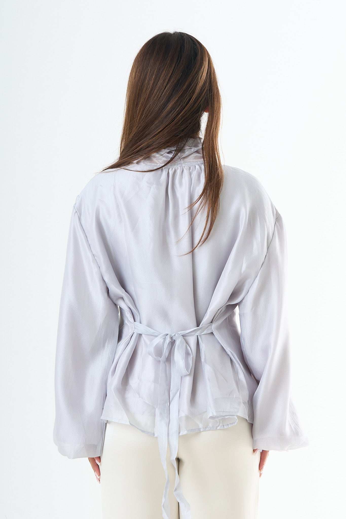 Glossy tie-back blouse - Blue