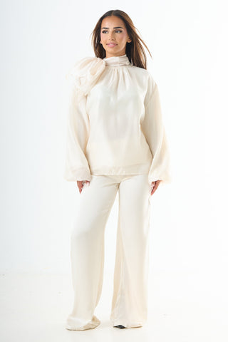 Glossy tie-back blouse - Cream