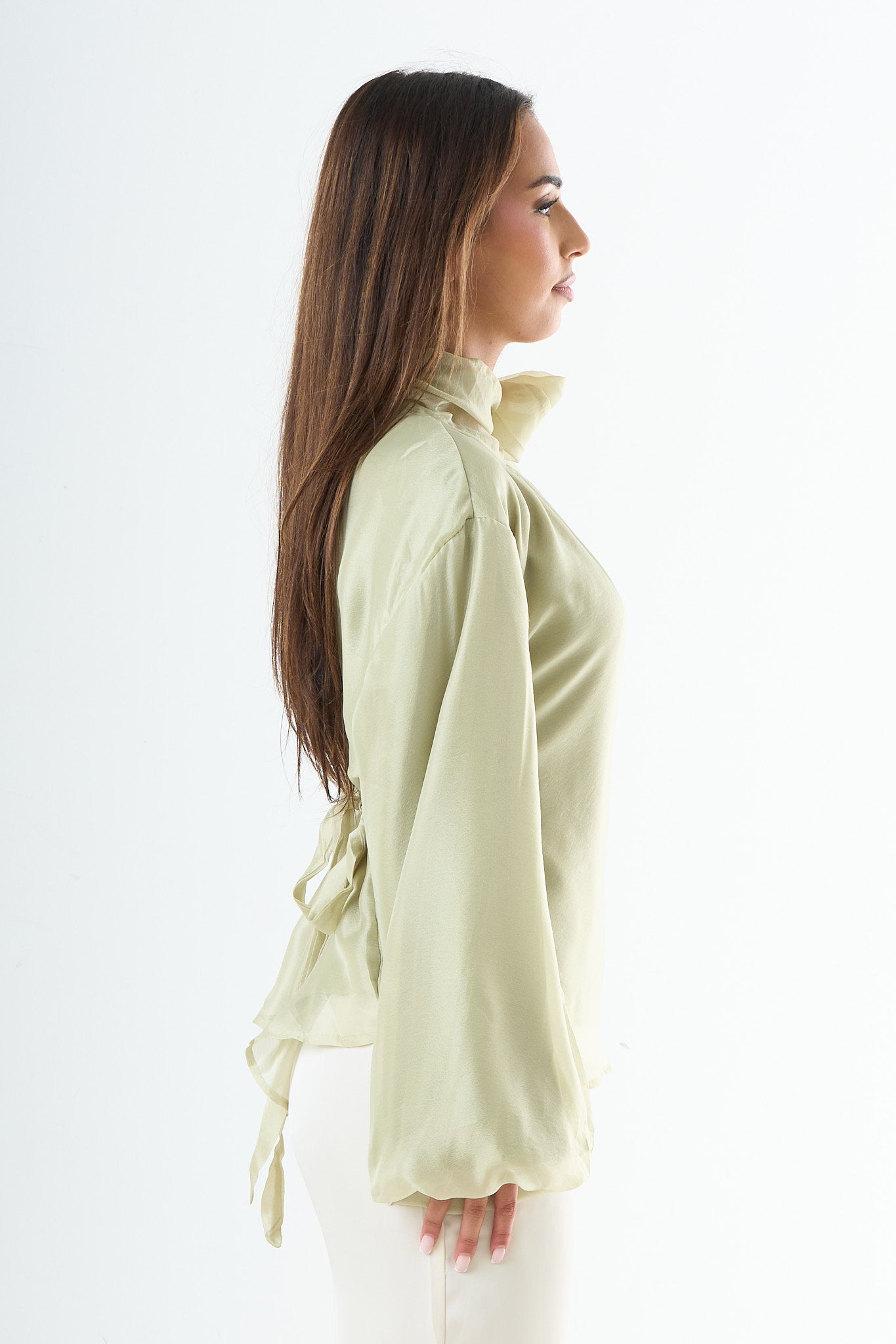 Glossy tie-back blouse - Green