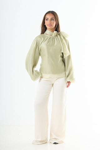 Glossy tie-back blouse - Green